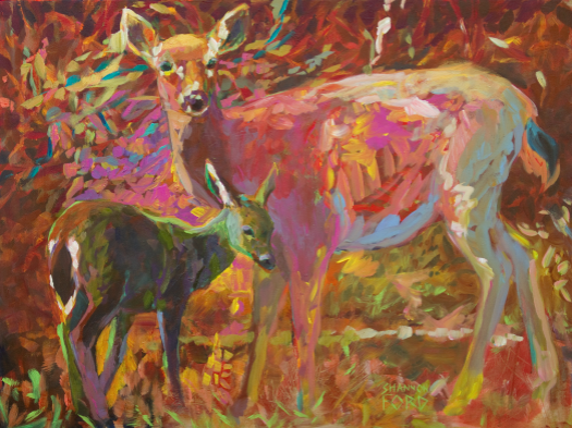 Doe and Fawn Painting by Shannon Ford