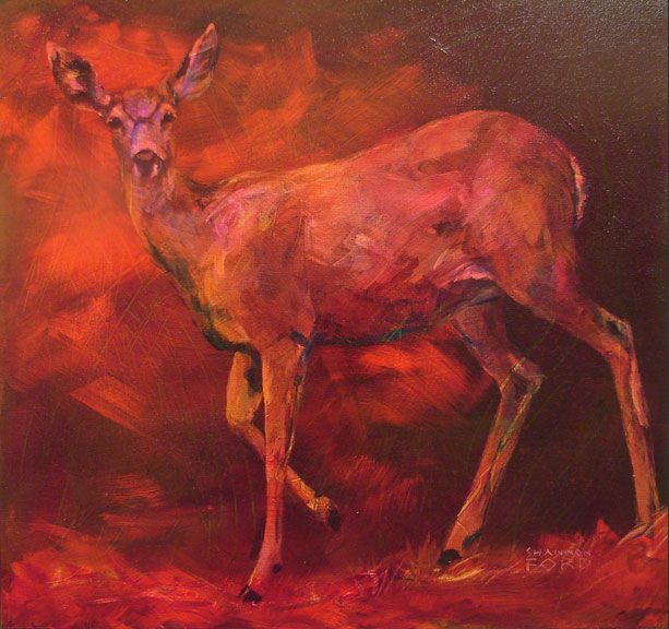 Shannon Ford, painting of Black Tail Doe Deer, Blue Deer